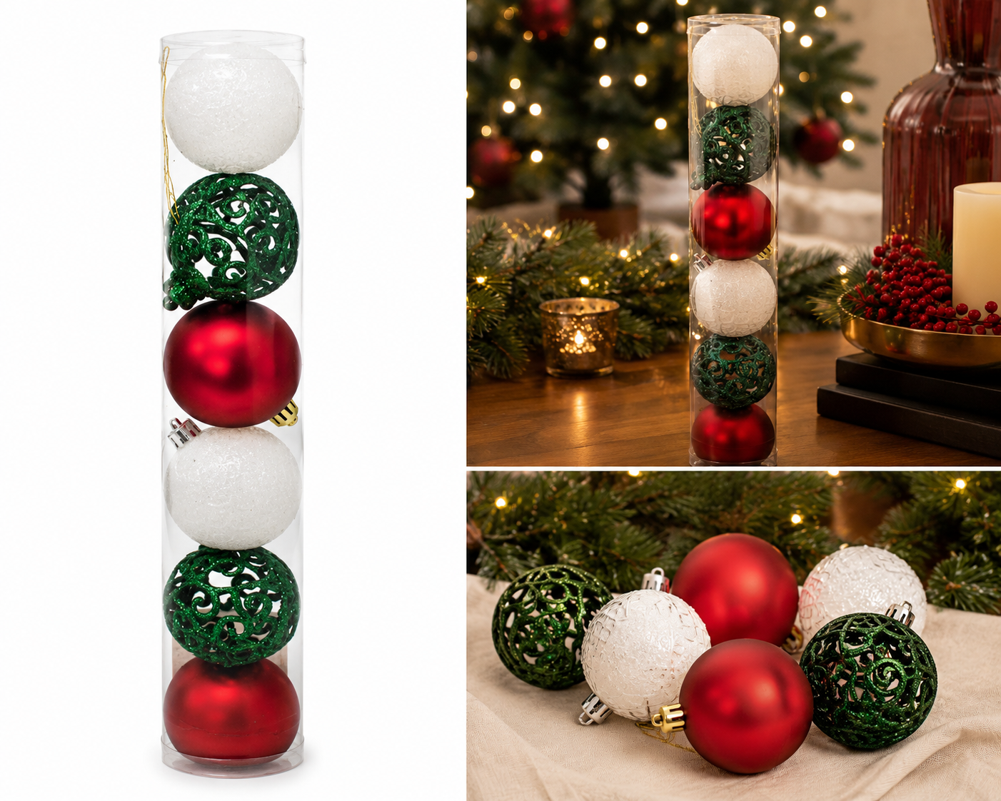 Set de 6 Esferas Tricolor Navideñas - Galerías el Triunfo