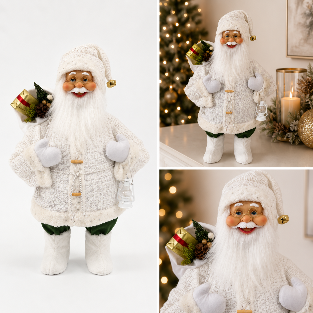 Santa con Regalos y Traje de Hilo Blanco - Galerías el Triunfo