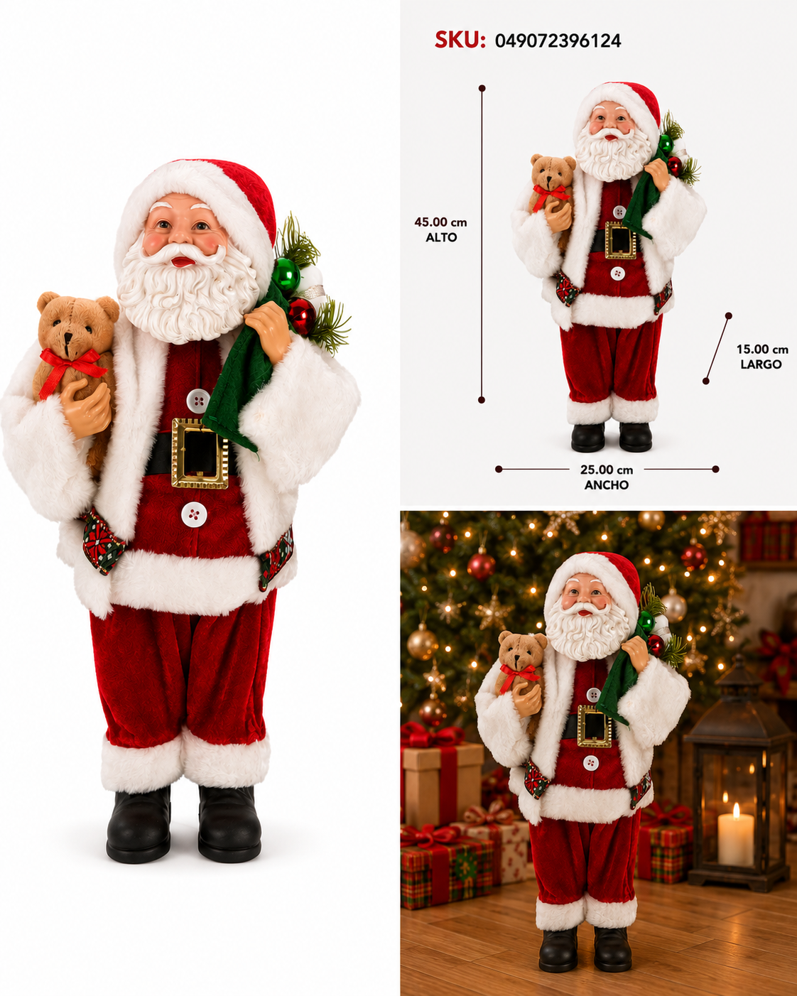 Santa con Abrigo y Oso de Peluche - Galerías el Triunfo
