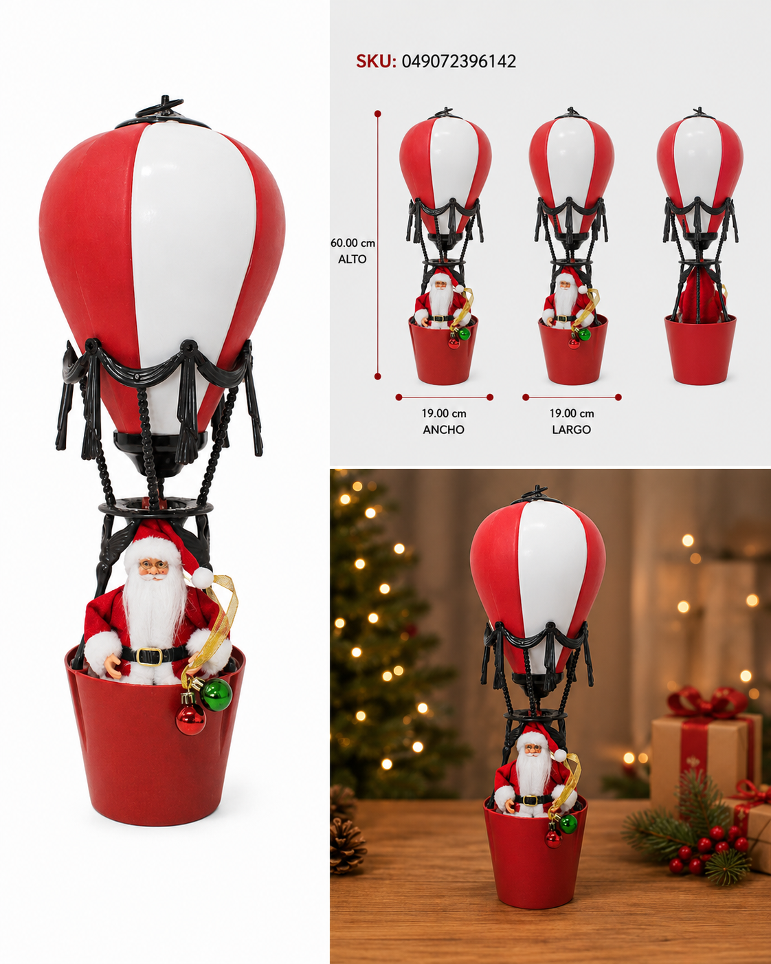 Santa en Globo Aerostático Navideño con Luz LED - Galerías el Triunfo