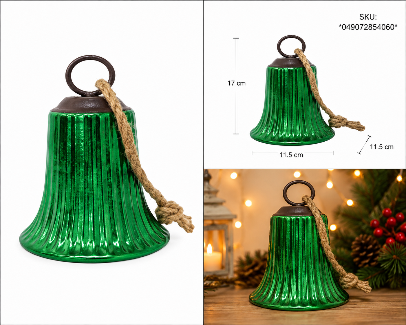 Campana Navideña de Metal Verde Acanalada – Galerías el Triunfo