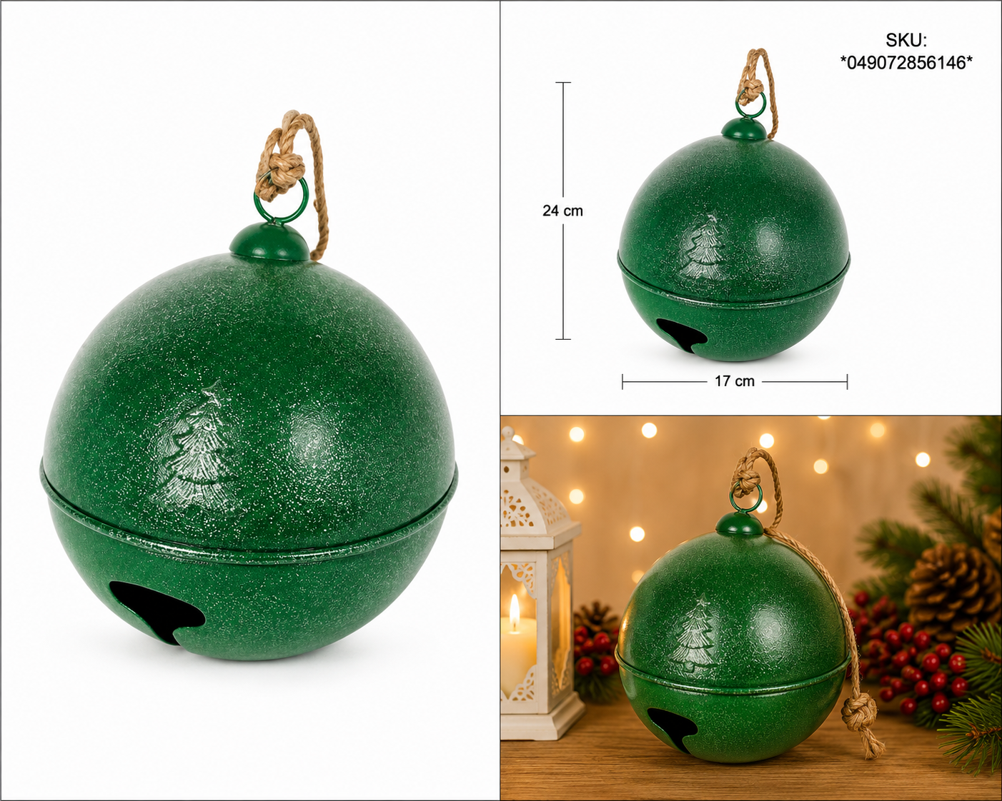 Cascabel Navideño Verde Diamantado con Árbol Grabado – Galerías el Triunfo