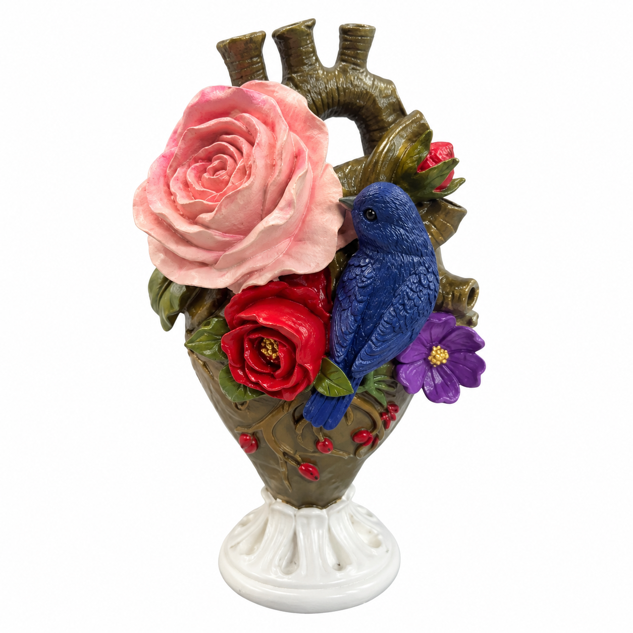 Escultura Corazón Surrealista con Rosas y Ave – Galerías el Triunfo