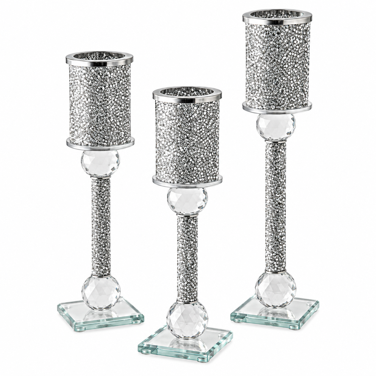 Set de 3 Candelabros Doble Fondo Escarchado – Galerías el Triunfo