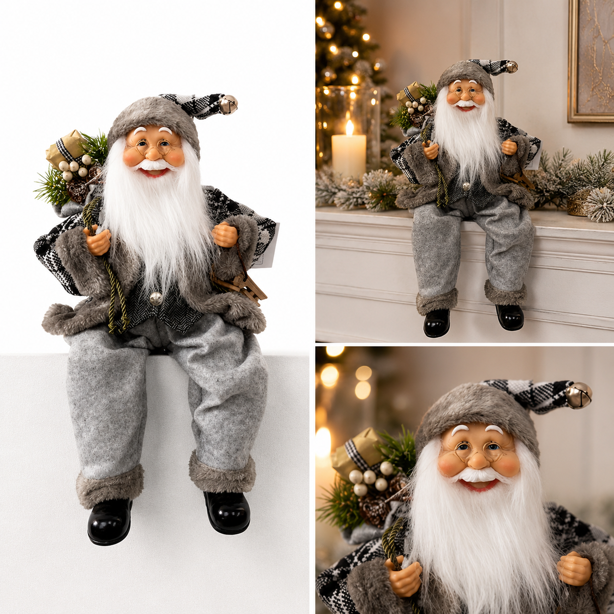 Santa con Traje de Fieltro y Bayas Navideñas - Galerías el Triunfo