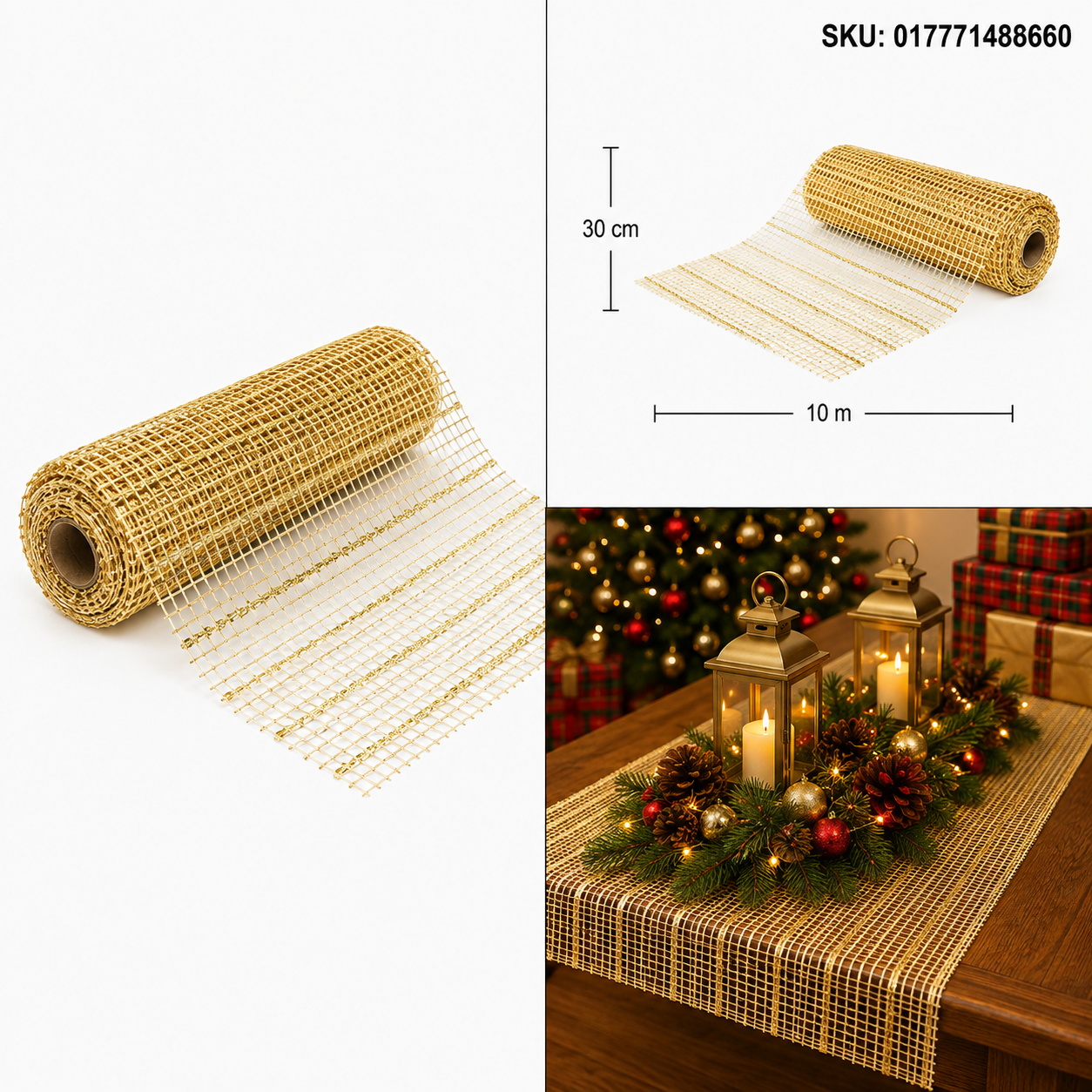 Rollo de Listón Malla Entramado Dorado – Galerías el Triunfo