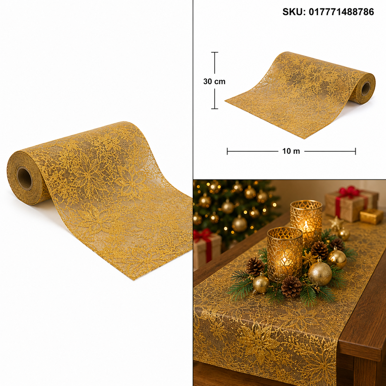 Rollo de Listón Marrón Diseño Ramas Doradas – Galerías el Triunfo