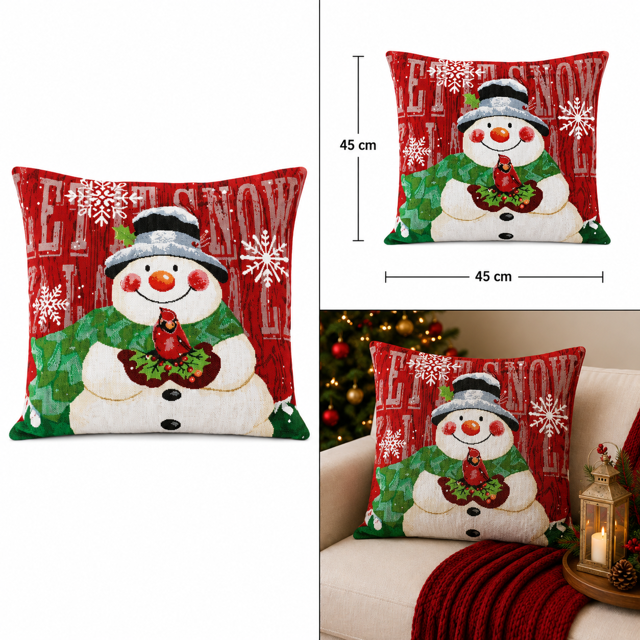 Funda para Cojín Muñeco de Nieve con Cardenal – Galerías el Triunfo