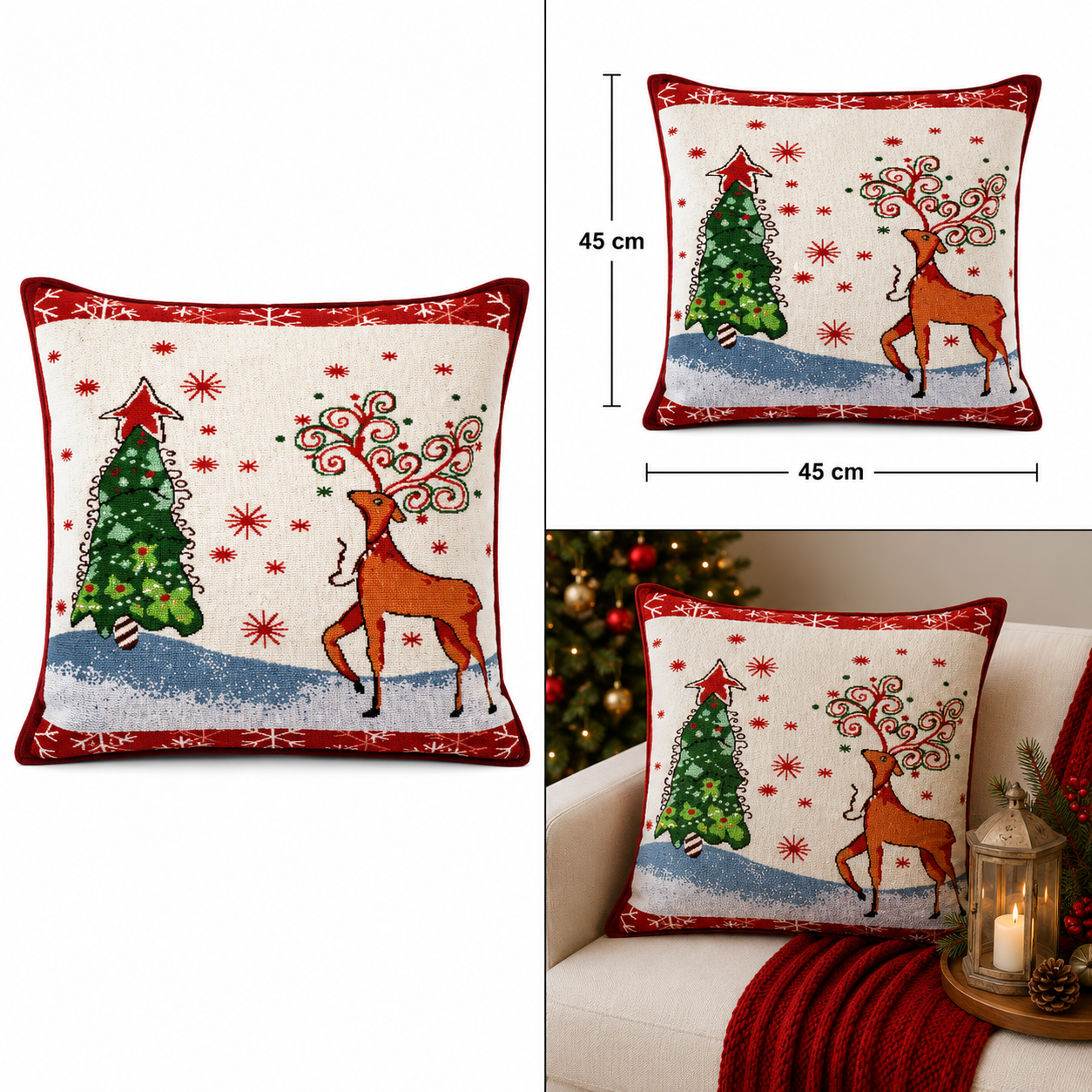 Funda para Cojín Reno y Árbol Navideño – Galerías el Triunfo