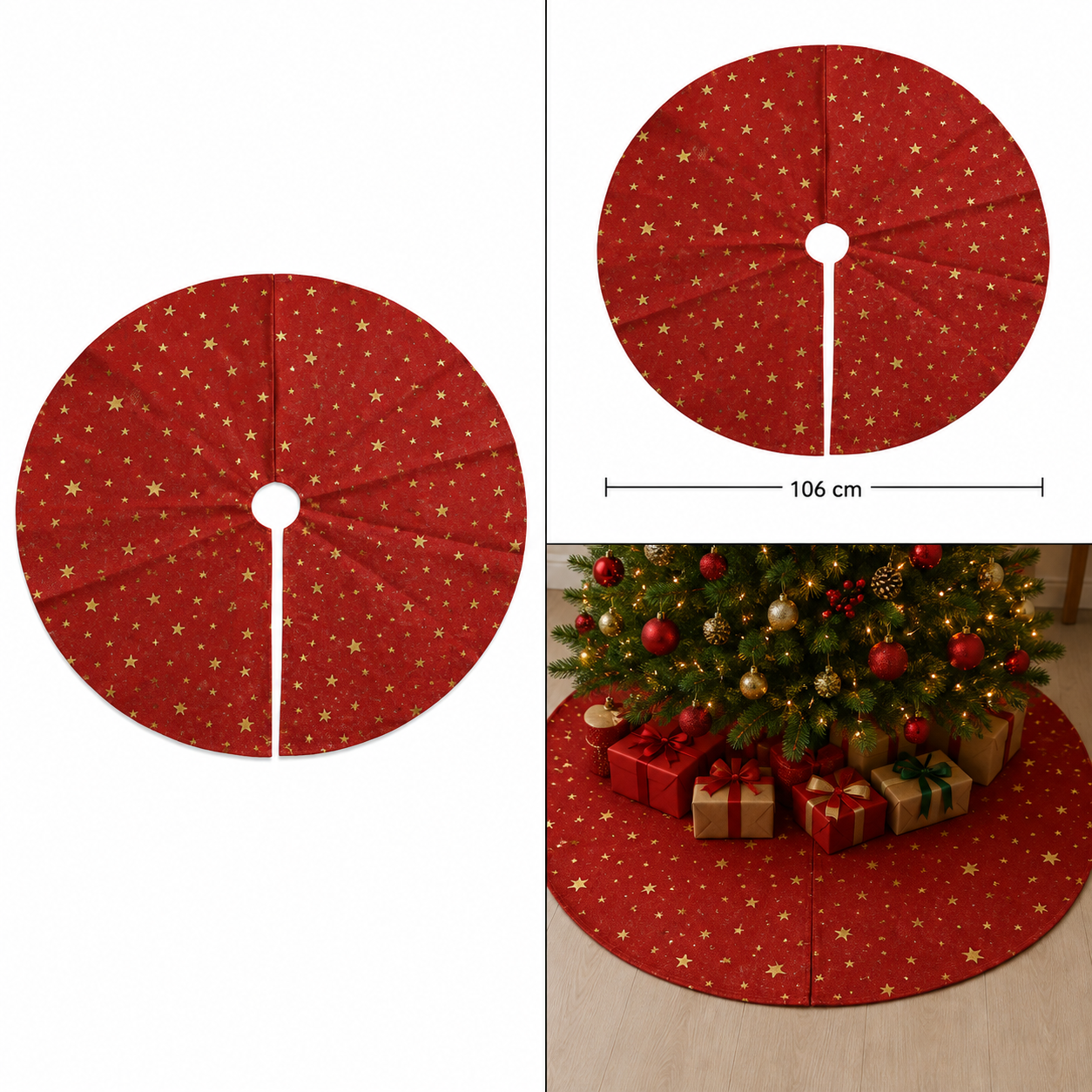 Falda para Árbol de Navidad Roja con Estrellas Doradas – Galerías el Triunfo