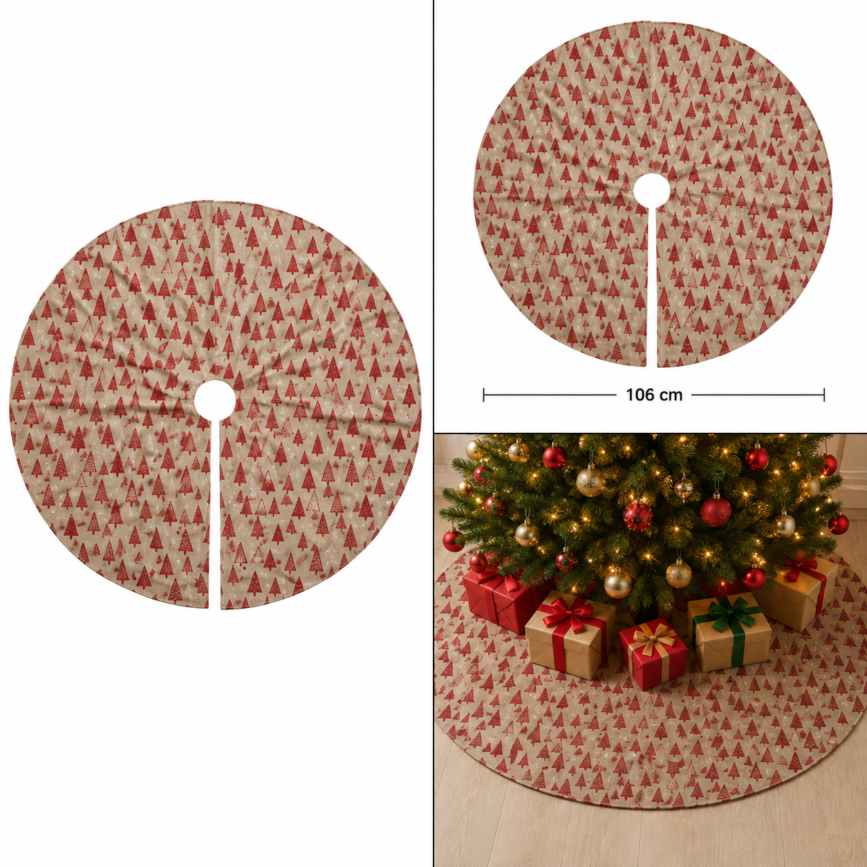 Falda para Árbol de Navidad Beige con Pinos Rojos – Galerías el Triunfo