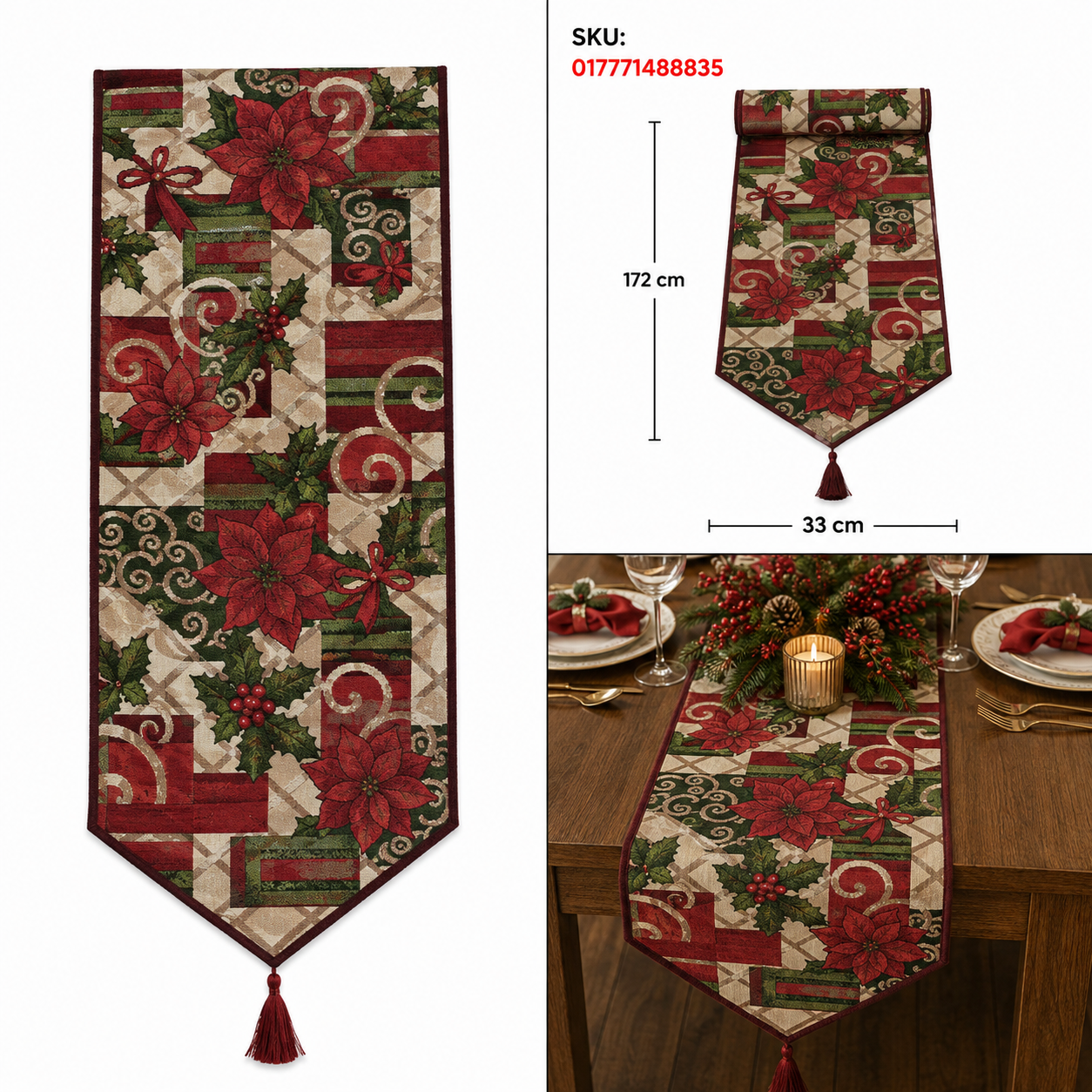 Camino de Mesa Navideño Patchwork con Nochebuenas – Galerías el Triunfo