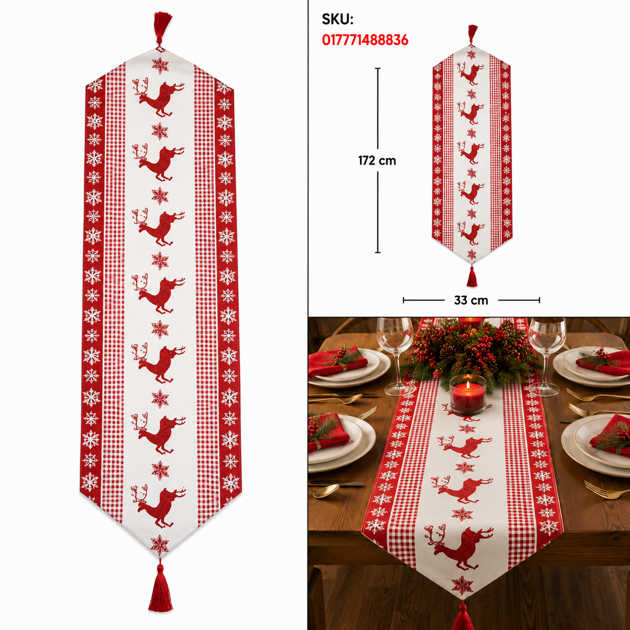 Camino de Mesa Navideño con Renos Rojos – Galerías el Triunfo