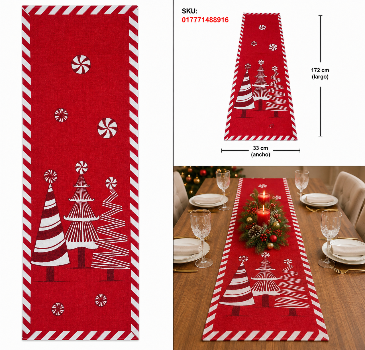 Camino de Mesa Rojo con Árboles Navideños – Galerías el Triunfo