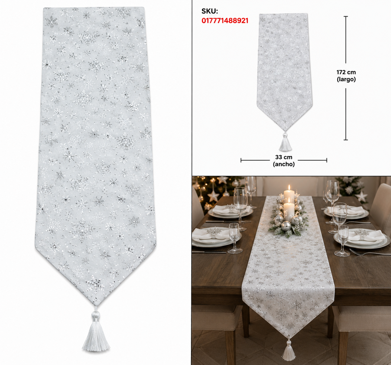 Camino de Mesa Suave con Estrellas Plateadas – Galerías el Triunfo