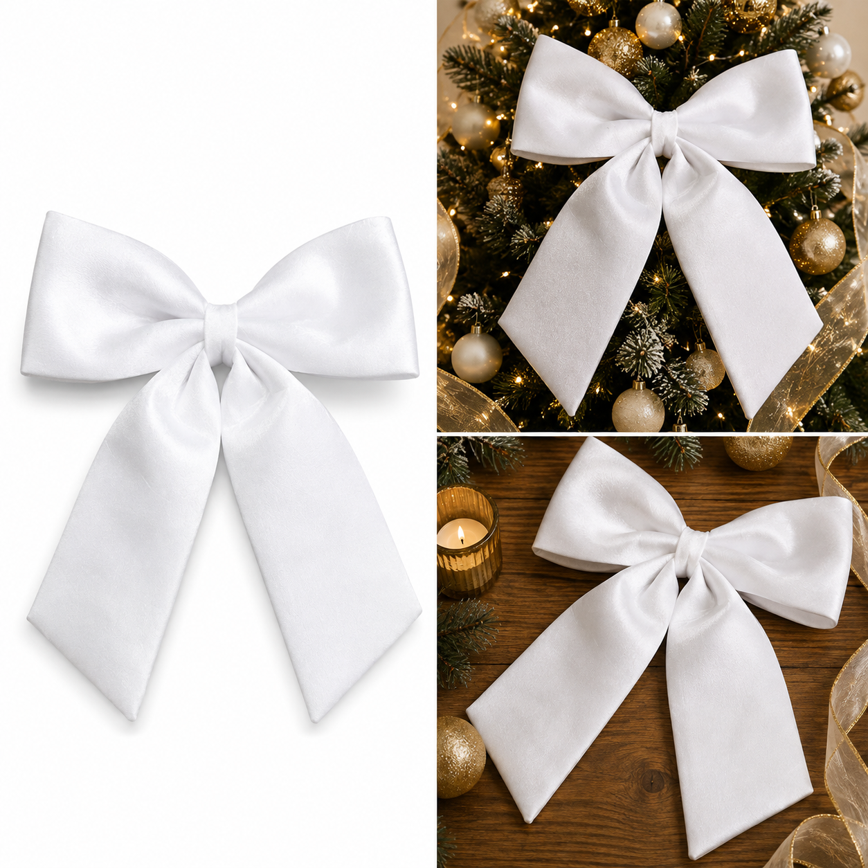 Moño Navideño Satín Blanco - Galerías el Triunfo