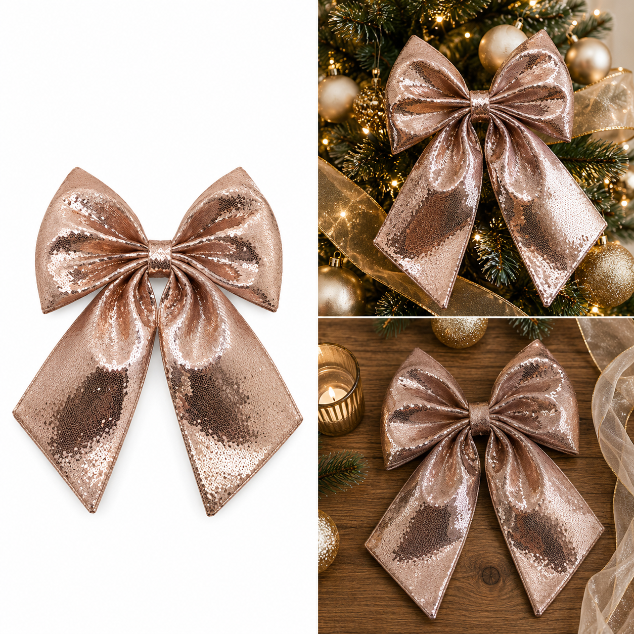 Moño Navideño Champagne Brilloso - Galerías el Triunfo