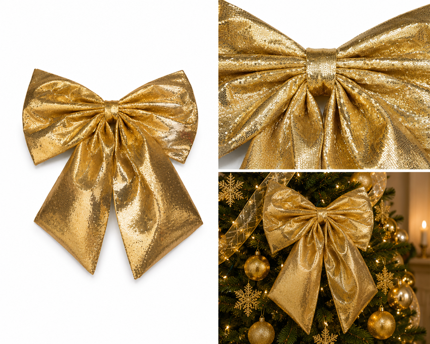 Moño Navideño Dorado Brilloso - Galerías el Triunfo