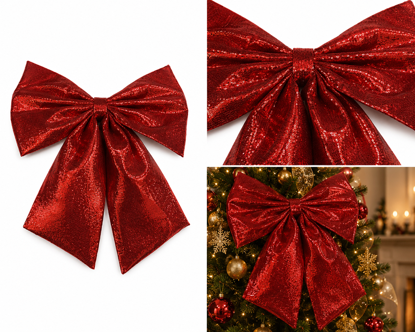 Moño Navideño Rojo Brilloso - Galerías el Triunfo