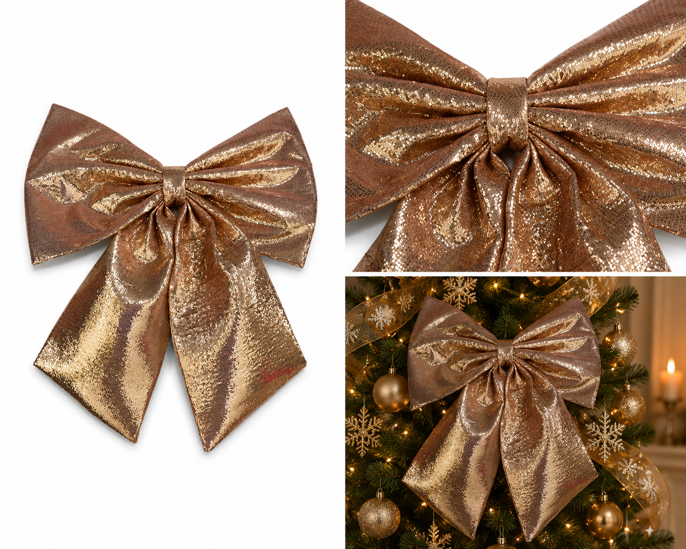 Moño Navideño Champagne Brilloso - Galerías el Triunfo