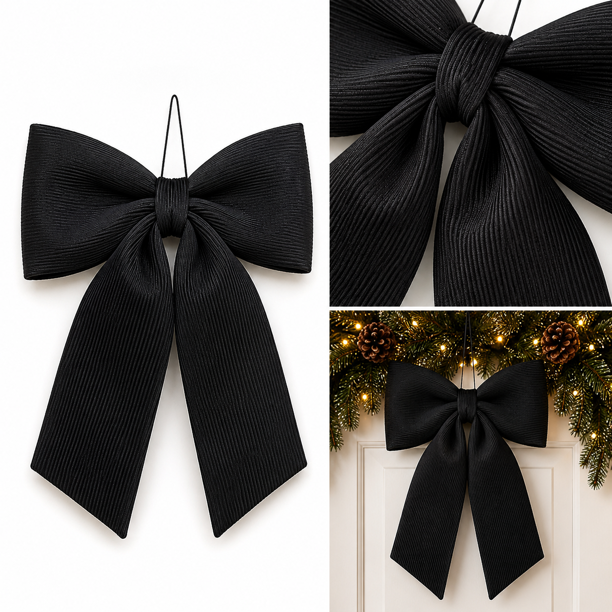 Moño Navideño Satín Plisado Negro - Galerías el Triunfo