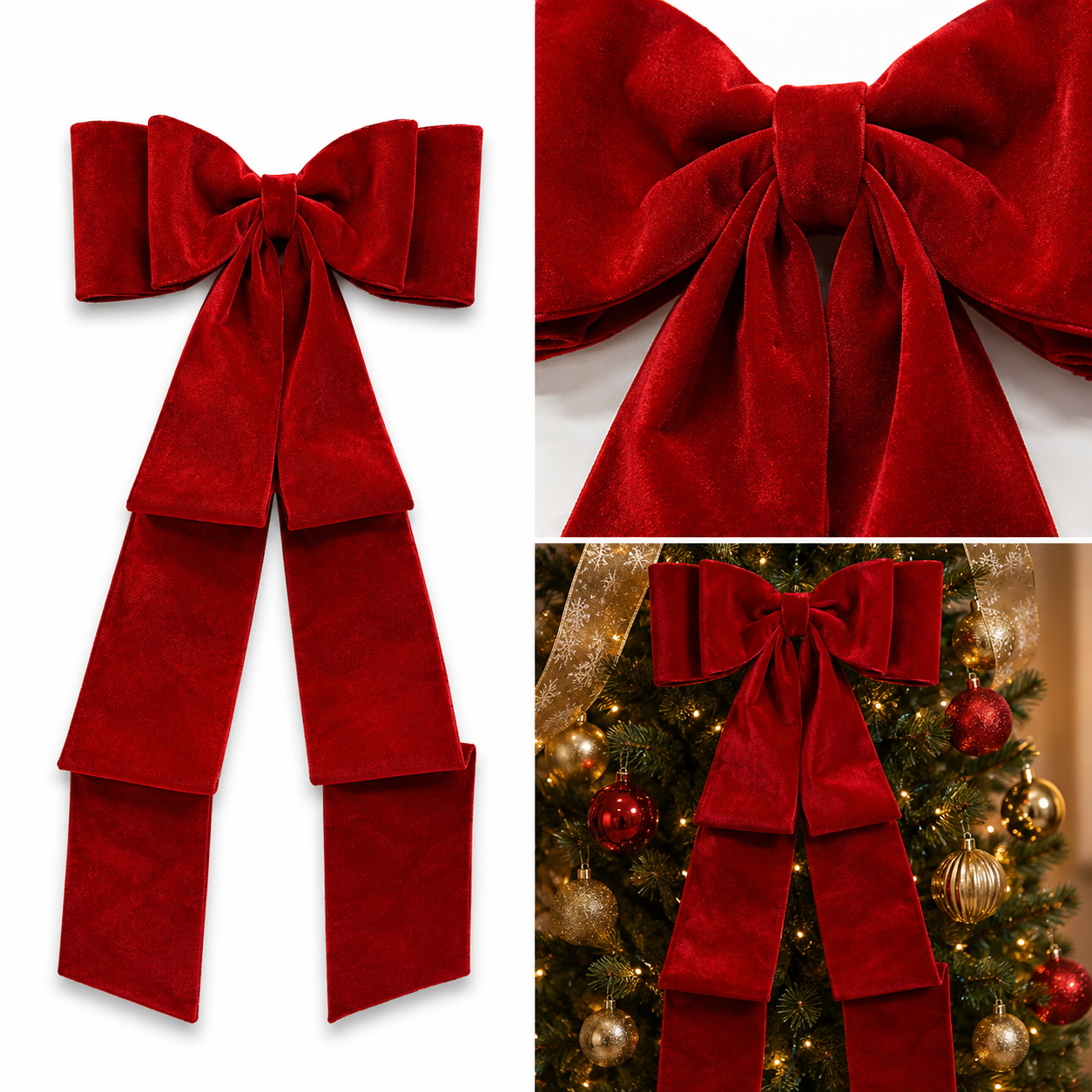Moño Navideño Rojo con Listones Largos – Galerías el Triunfo