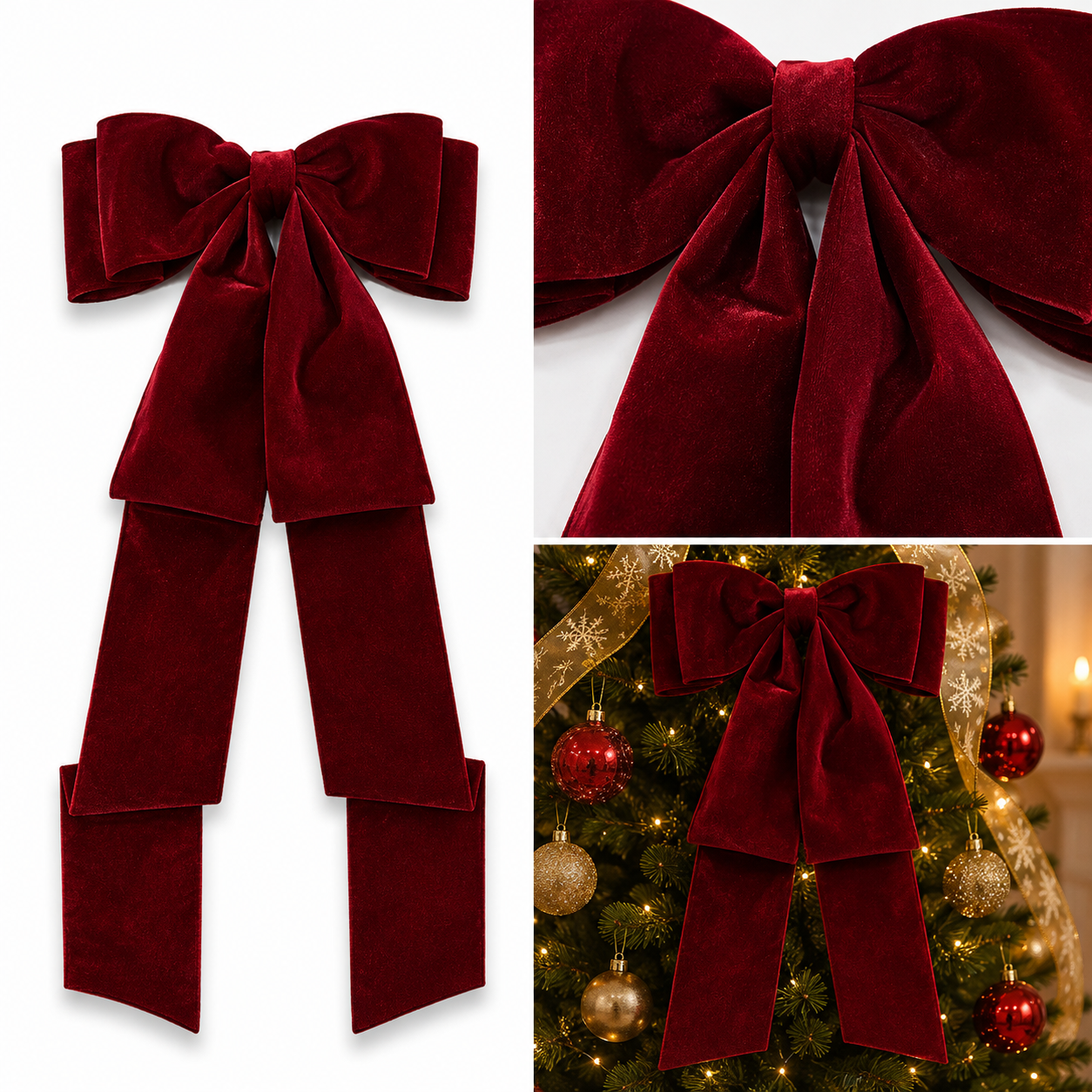 Moño Navideño Rojo con Listones Largos - Galerías el Triunfo