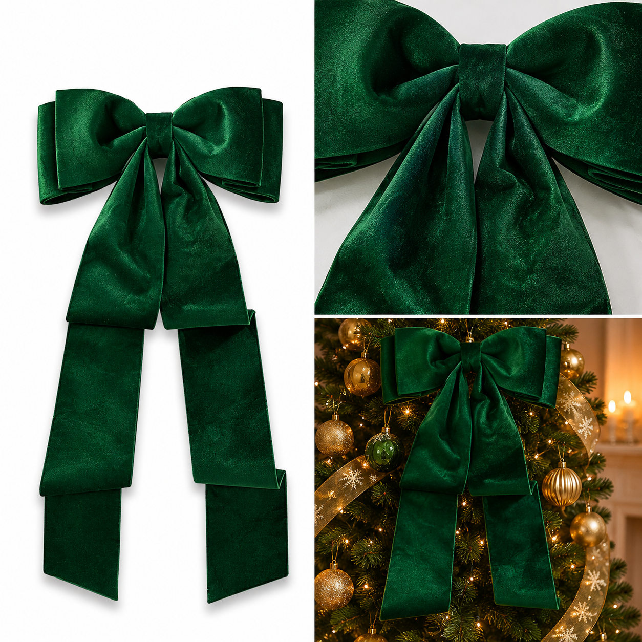 Moño Navideño Verde con Listones Largos - Galerías el Triunfo