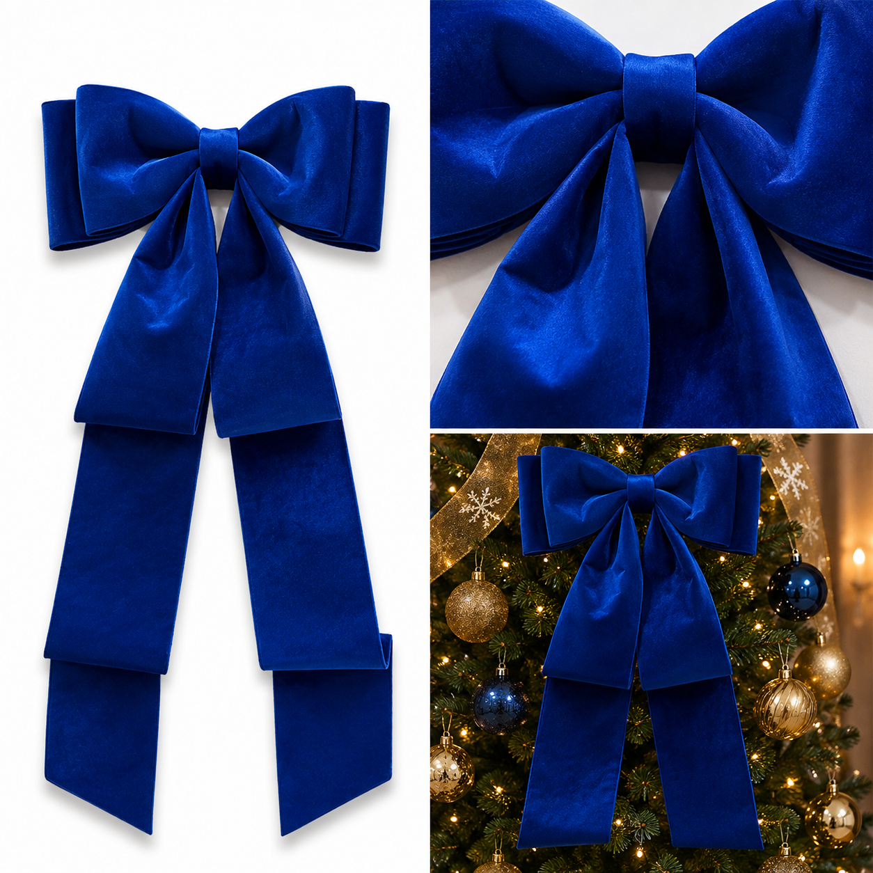 Moño Navideño Azul Rey con Listones Largos - Galerías el Triunfo