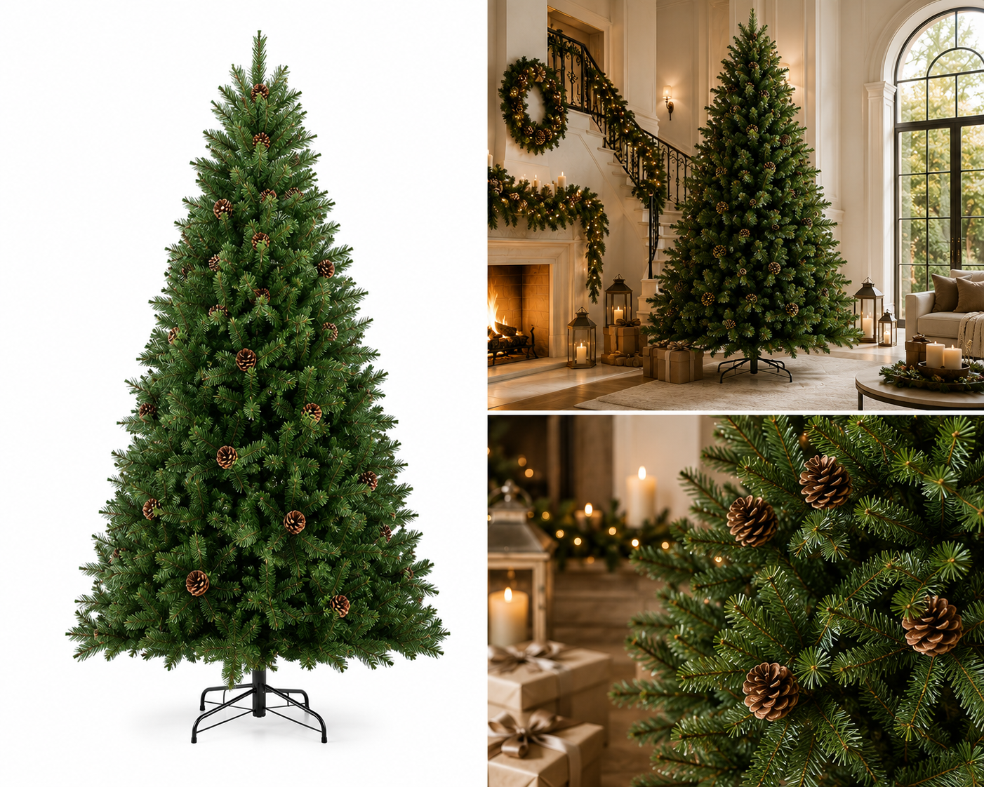 Árbol de Navidad Frondoso con Piñas Naturales - Galerías el Triunfo