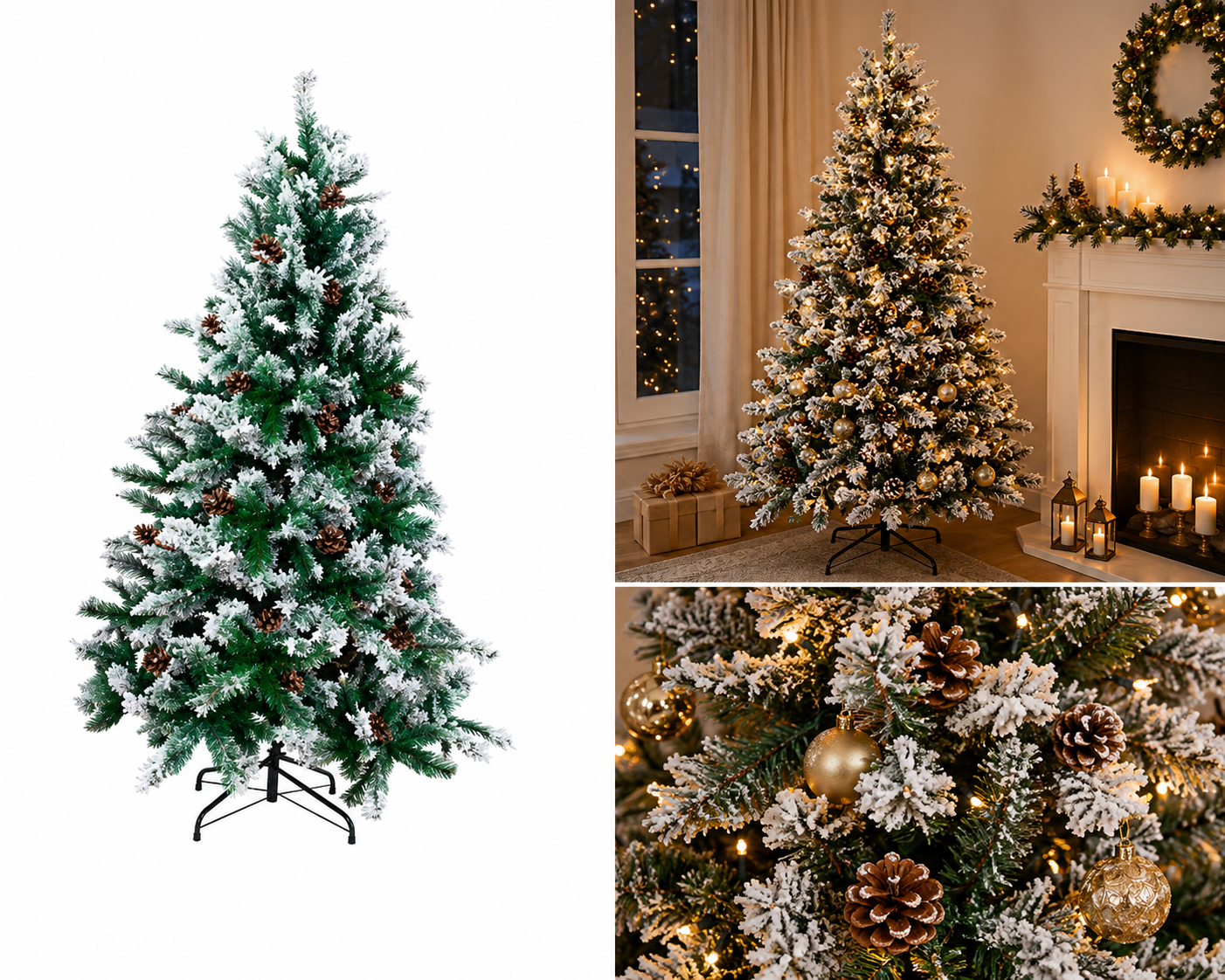 Árbol de Navidad Nevado con Piñas Naturales - Galerías el Triunfo