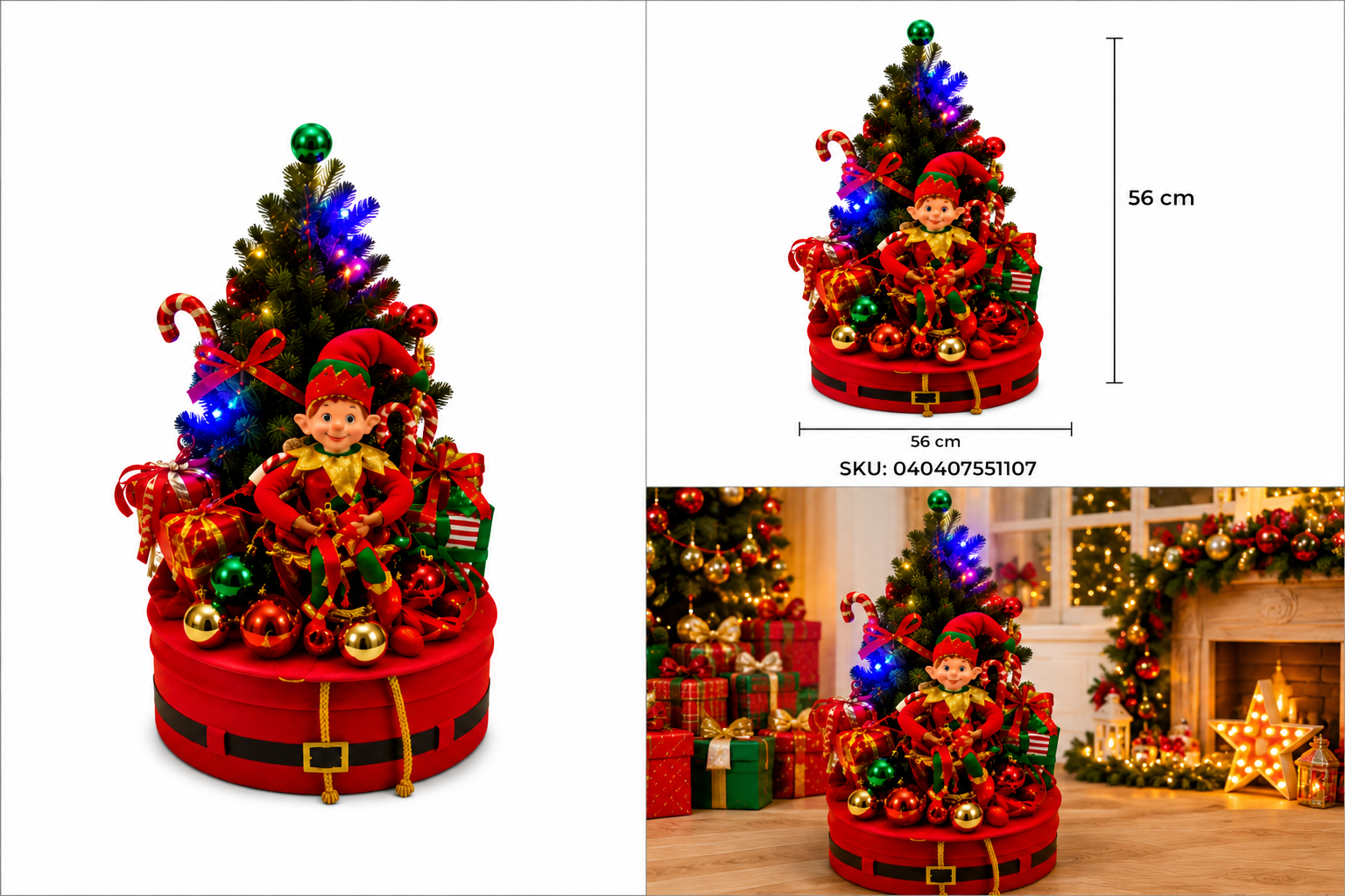 Costal Navideño Rojo con Duende y Árbol – Galerías el Triunfo