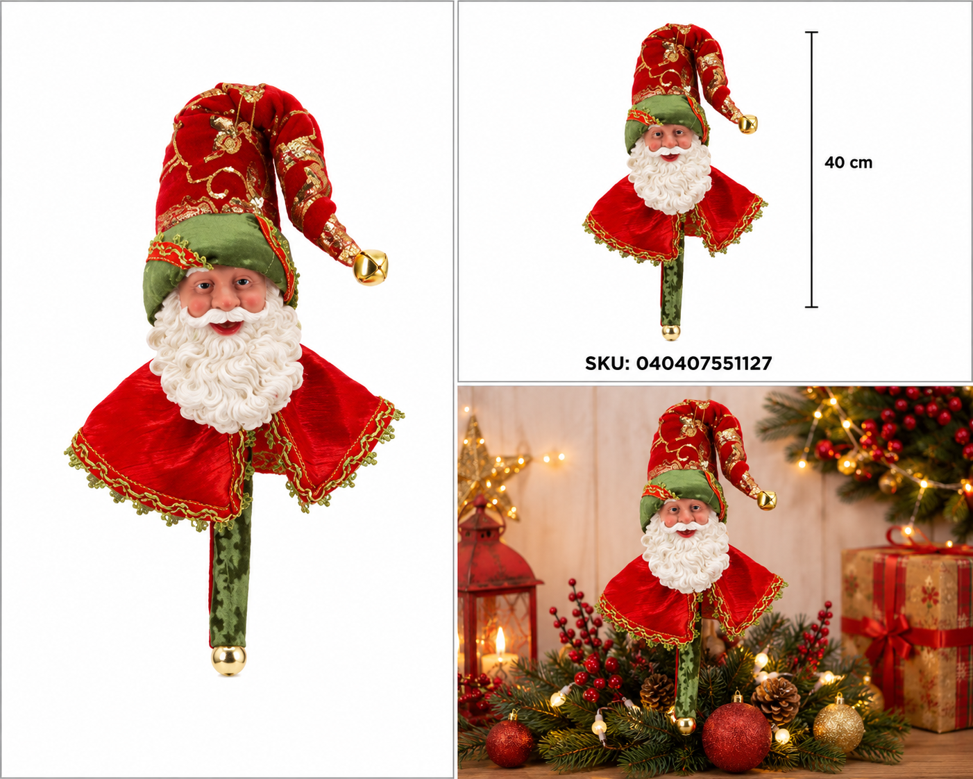 Cabeza de Santa con Gorro Rojo y Detalles Dorados – Galerías el Triunfo