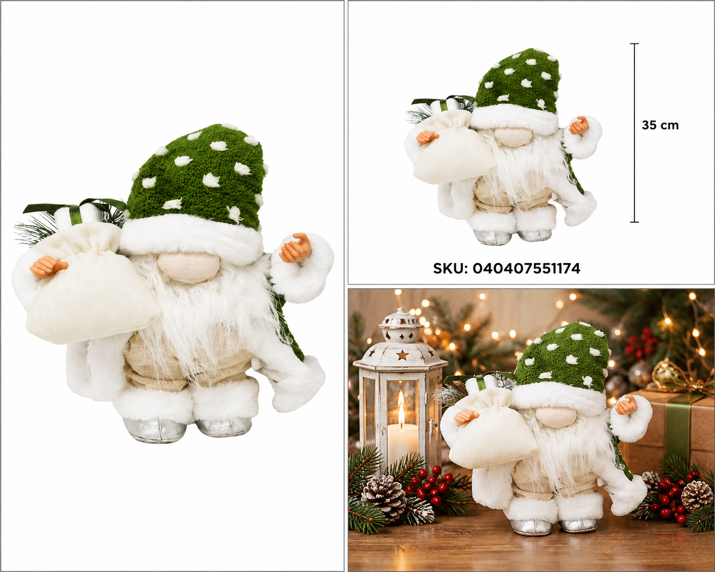 Gnomo Navideño Verde con Gorro de Lunares – Galerías el Triunfo