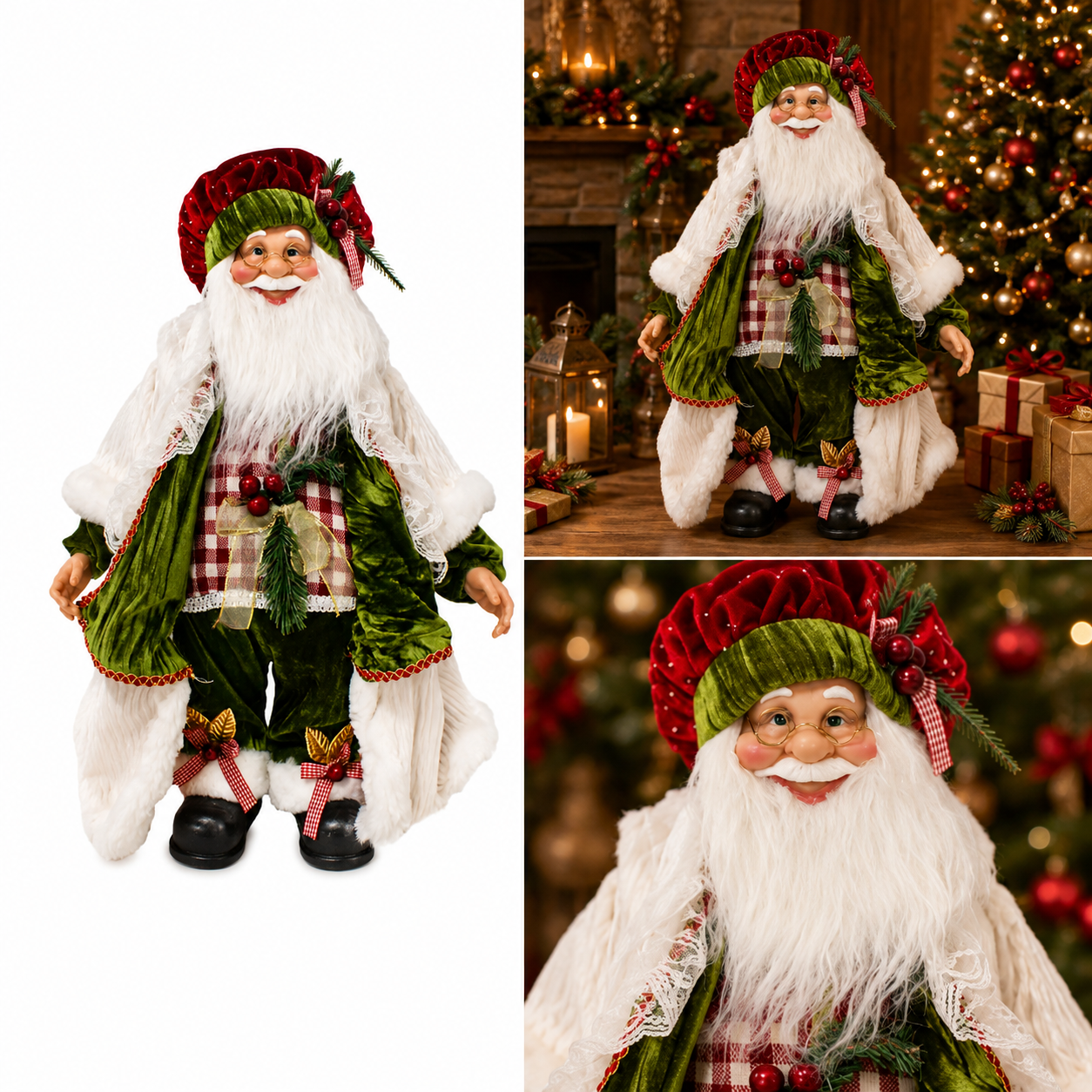Santa con Abrigo Blanco y Chaleco a Cuadros - Galerías el Triunfo