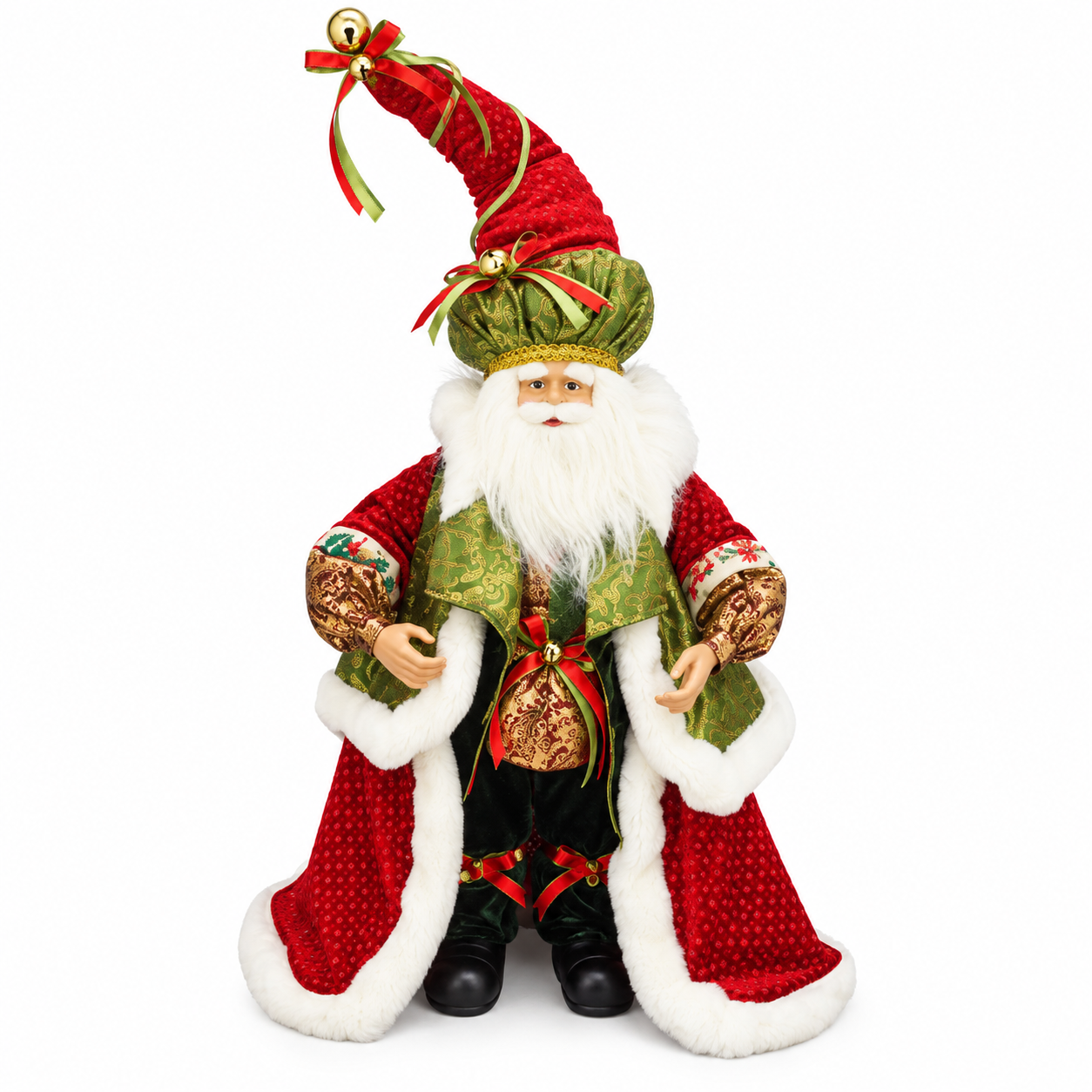 Santa con Capa Roja de Tonos y Chaleco Barroco – Galerías el Triunfo