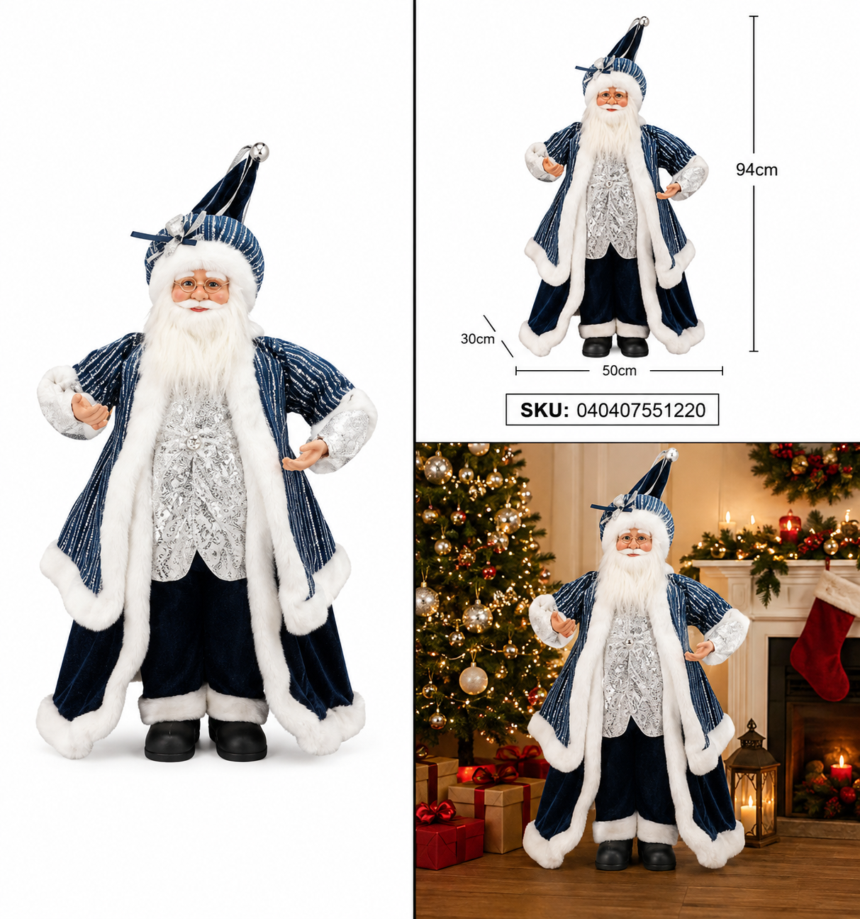 Santa con Traje Azul y Plateado – Galerías el Triunfo