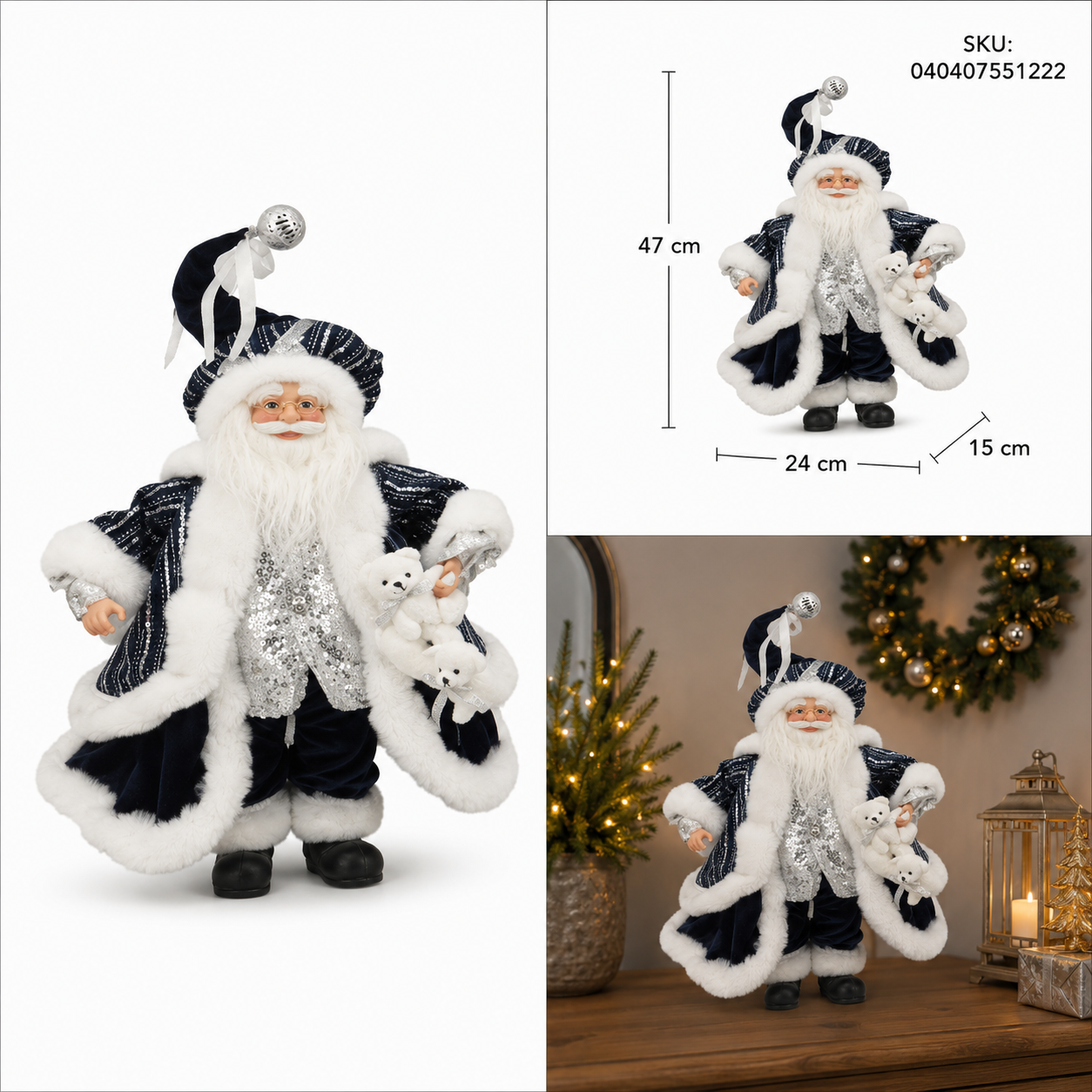 Santa de Traje Azul con Plata y Osos- Galerías el Triunfo