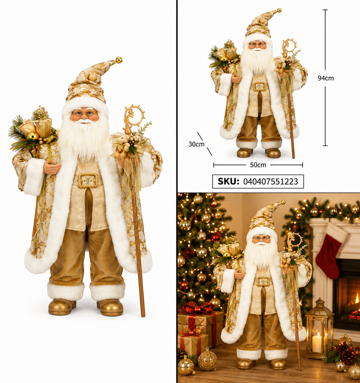 Santa Claus con Traje Dorado y Bastón – Galerías el Triunfo