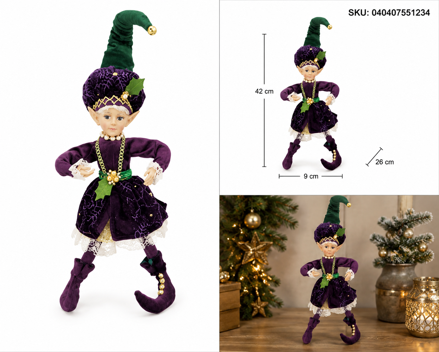 Elfo Navideño Morado con Gorro Verde – Galerías el Triunfo