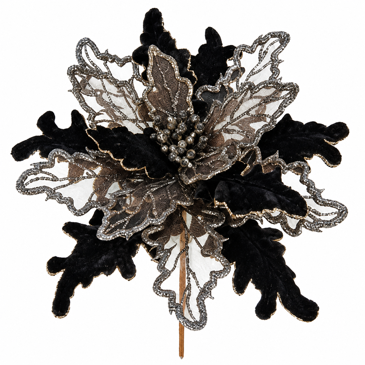 Pick de Nochebuena Negra con Malla Plateada – Galerías el Triunfo