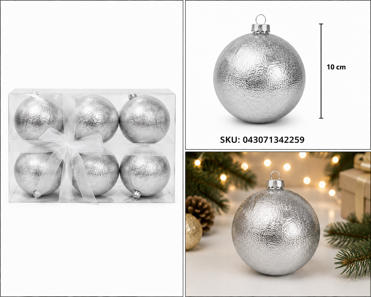 Set de 6 Esferas Navideñas Corteza Plata – Galerías el Triunfo