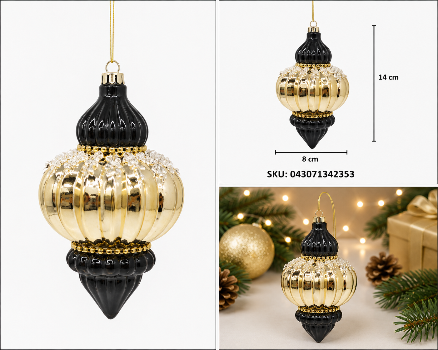 Esfera Navideña Pirinola Dorado Negro – Galerías el Triunfo