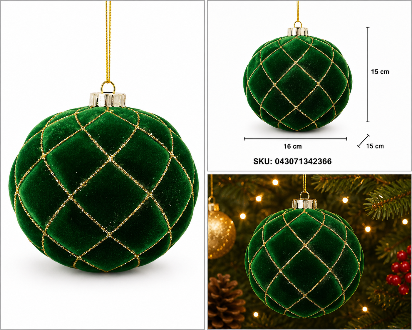 Esfera Navideña Relieve Dorado Rombos Verdes – Galerías el Triunfo