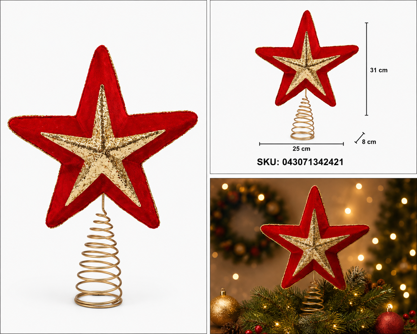 Estrella para Árbol de Navidad Oro Rojo – Galerías el Triunfo
