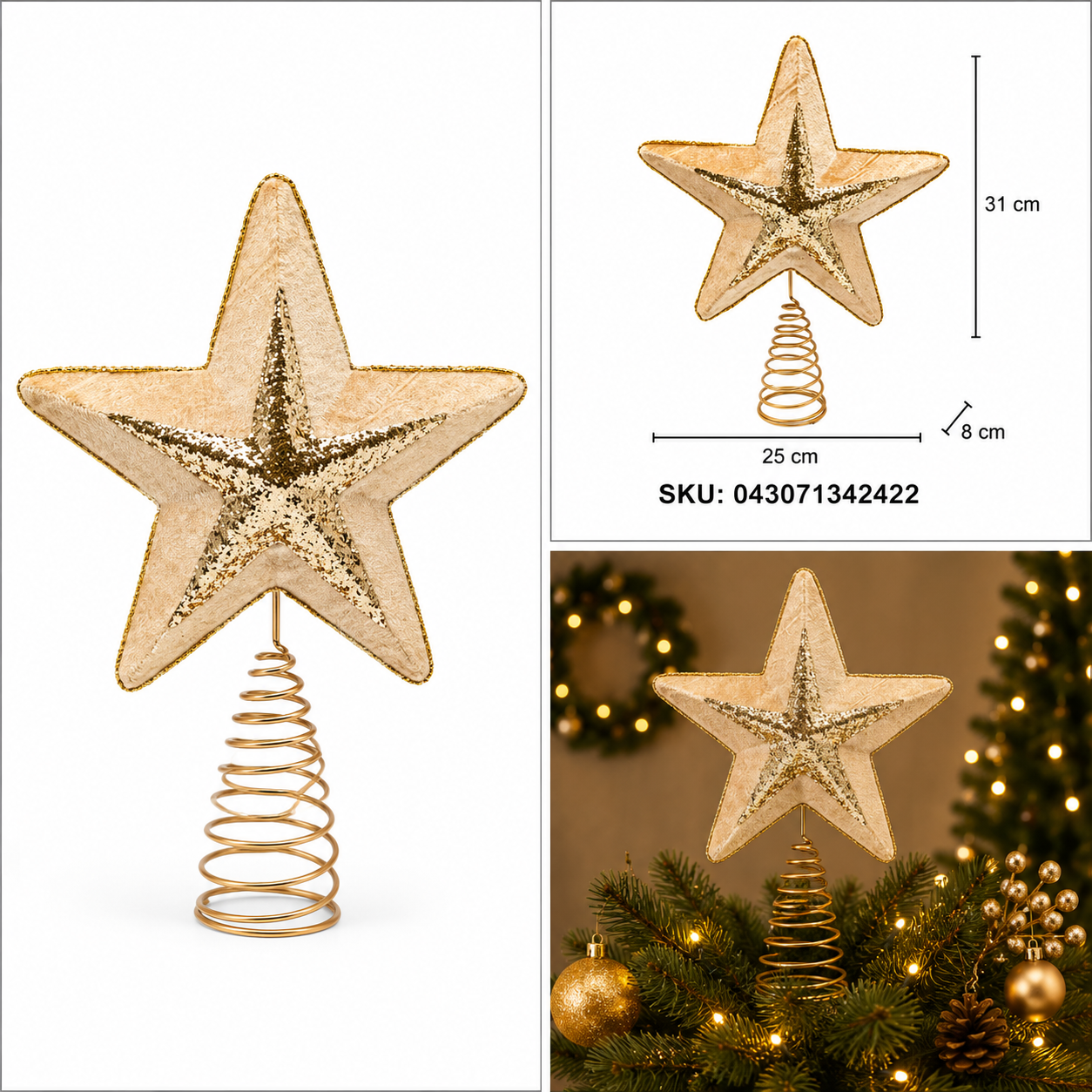 Estrella para Árbol de Navidad Oro Champagne- Galerías el Triunfo