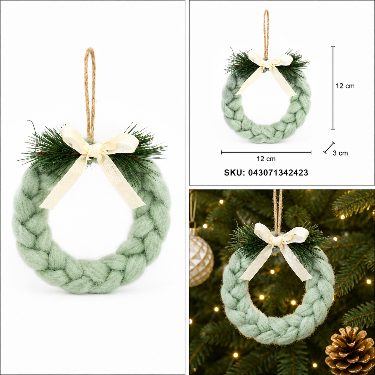 Corona Navideña Trenzada Verde con Pino y Moño – Galerías el Triunfo