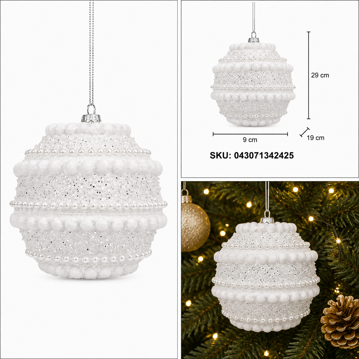 Set de 6 Esferas Navideñas Bandas de Perlas Blanco – Galerías el Triunfo