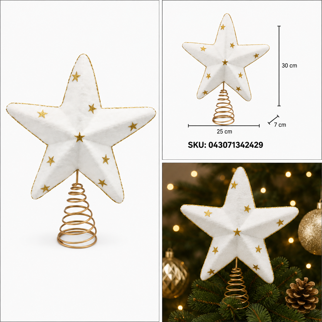 Estrella para Árbol de Navidad Blanco Dorado – Galerías el Triunfo