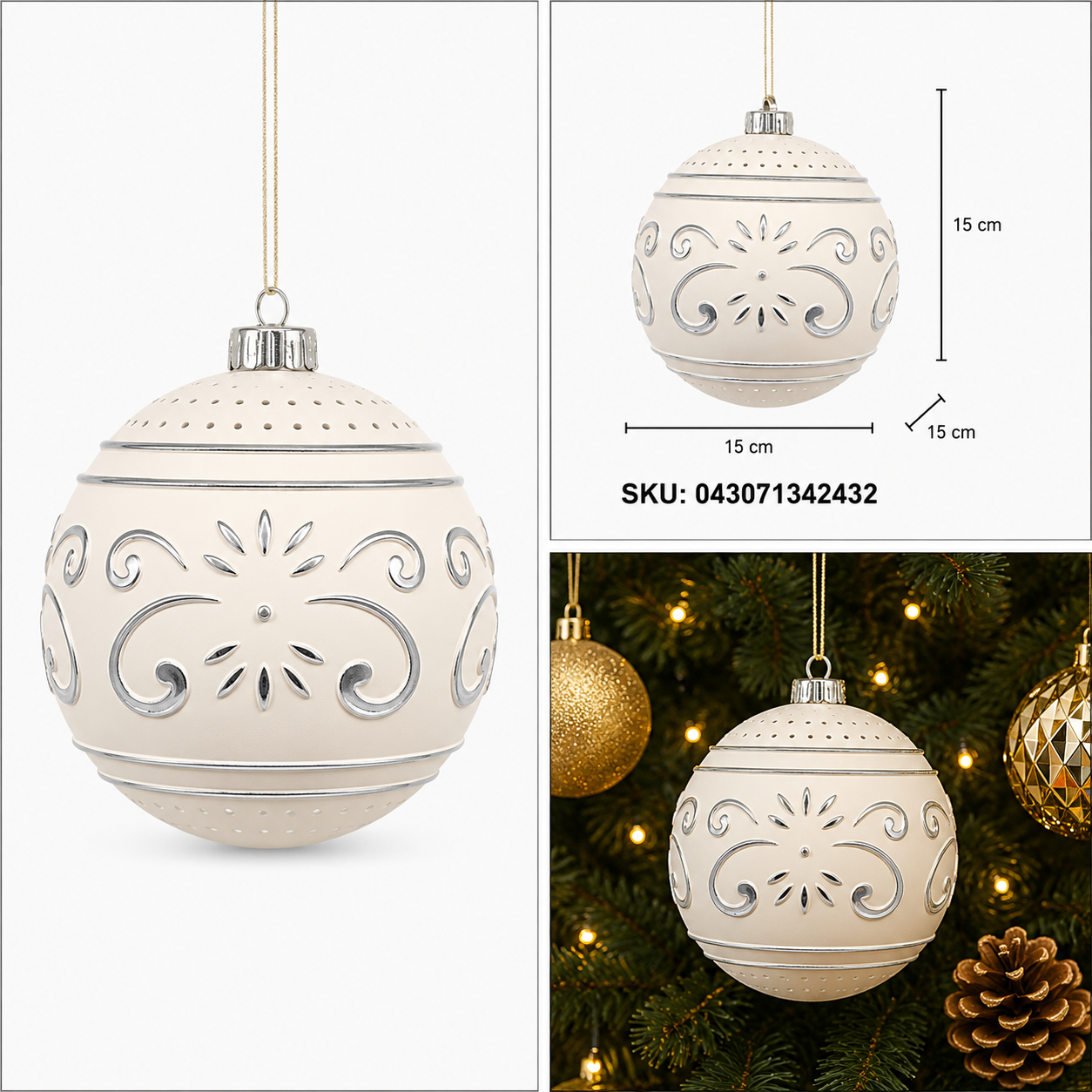 Esfera Navideña Diseño Barroco Marfil Dorado – Galerías el Triunfo